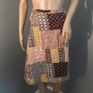 Vintage Brown & Yellow Wrap Patch Pattern Skirt